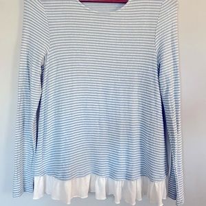 Altar’d State Light Blue Stripe Long Sleeved Ruffle Blouse
